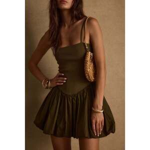 12th Tribe Eternal Olive Bubble Hem Mini Dress Size MM